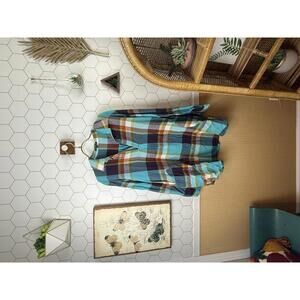 ForCynthia Blue Long Sleeve Stripe Plaid Tunic Top - Size - XL